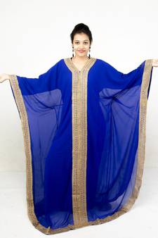 Blue embroidered georgette islamic kaftan