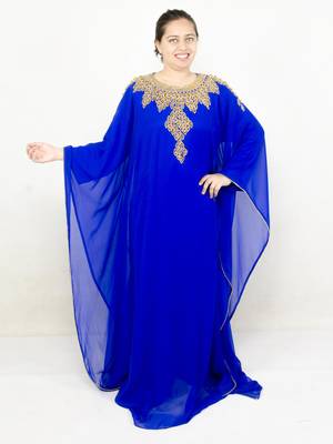 Blue embroidered georgette islamic kaftan 1