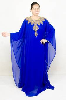 Blue embroidered georgette islamic kaftan