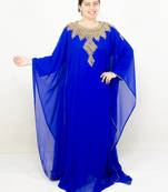 Blue embroidered georgette islamic kaftan