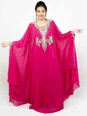 Pink embroidered georgette islamic kaftan 1