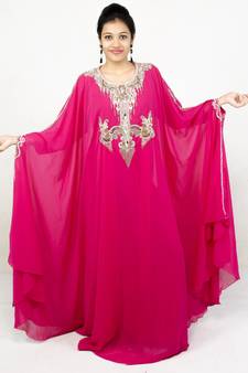 Pink embroidered georgette islamic kaftan
