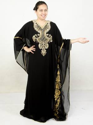 Black embroidered georgette islamic kaftan 1