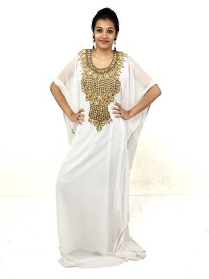 White embroidered georgette islamic kaftan 1
