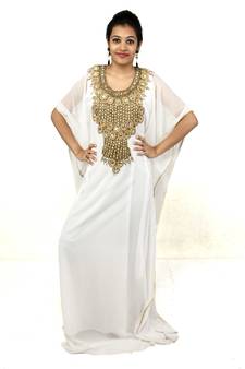 White embroidered georgette islamic kaftan