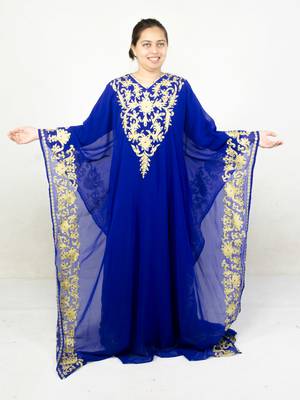 Blue embroidered georgette islamic kaftan 1