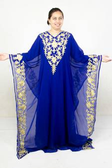 Blue embroidered georgette islamic kaftan