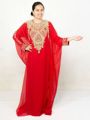 Red embroidered georgette islamic kaftan 1