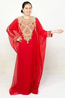 Red embroidered georgette islamic kaftan