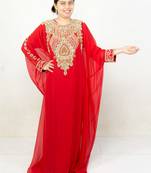 Red embroidered georgette islamic kaftan