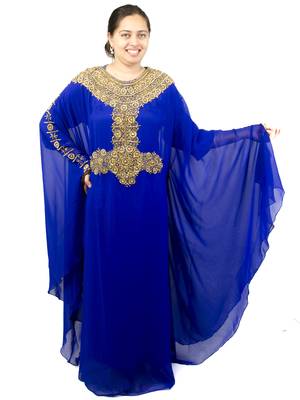 Blue embroidered georgette islamic kaftan 1