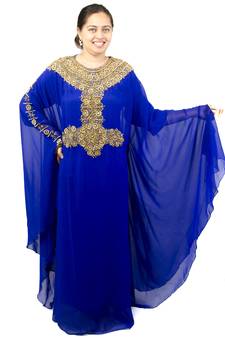 Blue embroidered georgette islamic kaftan