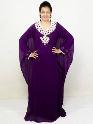 Purple embroidered georgette islamic kaftan 1