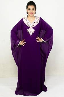 Purple embroidered georgette islamic kaftan