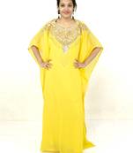 Yellow embroidered georgette islamic kaftan