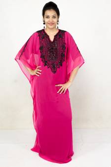 Pink embroidered georgette islamic kaftan