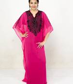 Pink embroidered georgette islamic kaftan