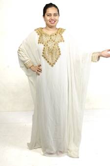 White embroidered georgette islamic kaftan