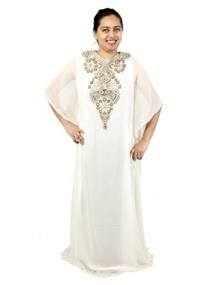 White embroidered georgette islamic kaftan 1