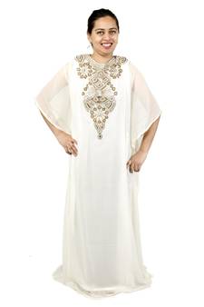 White embroidered georgette islamic kaftan