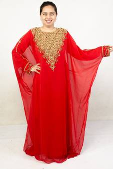 Red embroidered georgette islamic kaftan