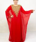 Red embroidered georgette islamic kaftan