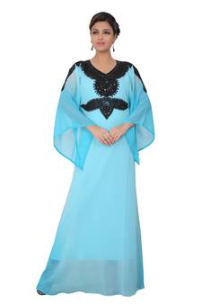 Blue embroidered georgette islamic kaftan