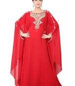 Red embroidered georgette islamic kaftan