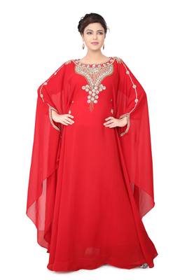 Red embroidered georgette islamic kaftan 2