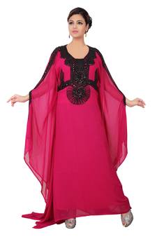 Magenta embroidered georgette islamic kaftan