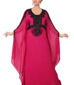 Magenta embroidered georgette islamic kaftan