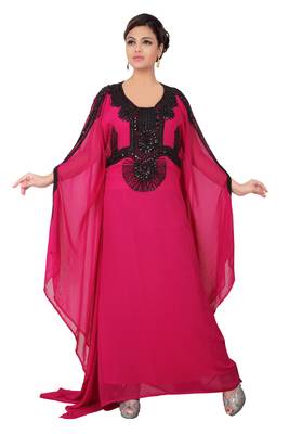 Magenta embroidered georgette islamic kaftan 2