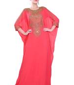 Peach embroidered georgette islamic kaftan