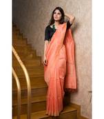 peach hand woven Linen saree with blouse