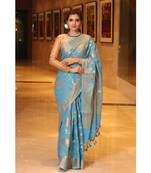 Blue  hand woven Chiffon saree with blouse