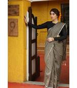 grey hand woven Cotton saree with blouse