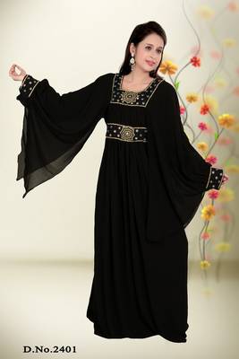 Black embroidered georgette islamic kaftan 1