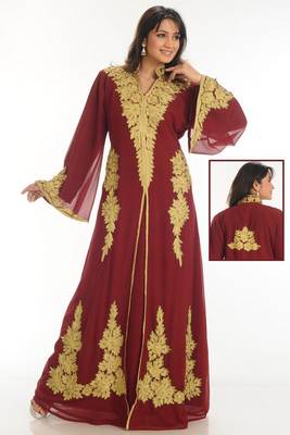 Maroon embroidered georgette islamic kaftan 1