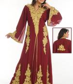 Maroon embroidered georgette islamic kaftan