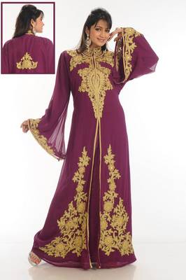 Wine embroidered georgette islamic kaftan 1