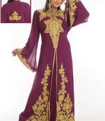 Wine embroidered georgette islamic kaftan