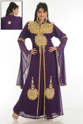 Purple embroidered georgette islamic kaftan 1