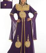 Purple embroidered georgette islamic kaftan