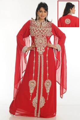 Red embroidered georgette islamic kaftan 1