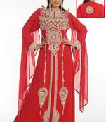 Red embroidered georgette islamic kaftan