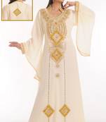 White embroidered georgette islamic kaftan
