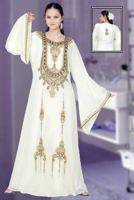 White embroidered georgette islamic kaftan 1