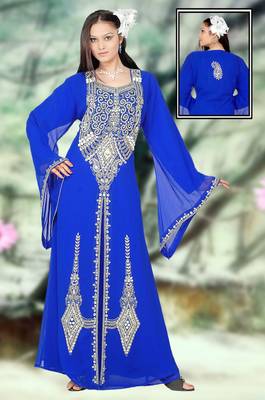 Blue embroidered georgette islamic kaftan 1