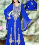 Blue embroidered georgette islamic kaftan