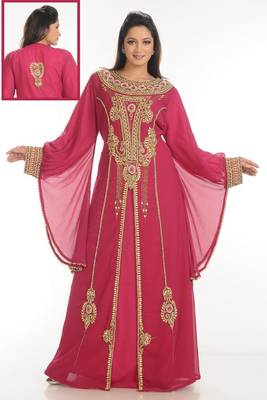 Rani pink embroidered georgette islamic kaftan 1